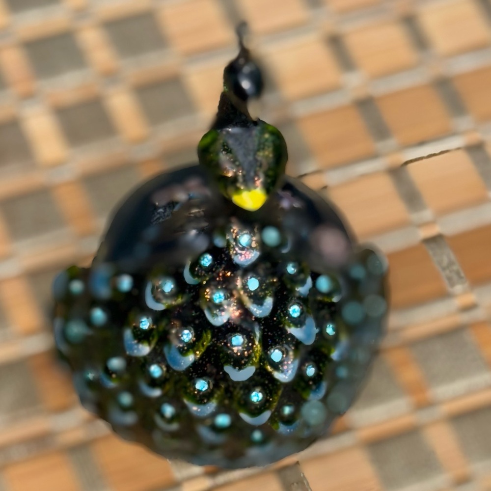 Crystal Bejeweled Blue And Green Peacock Trinket Pill Jewelry Box - Picture 6 of 16